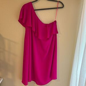 Amanda Uprichard One Shoulder Fuchsia Pink Ruffled Dress Large